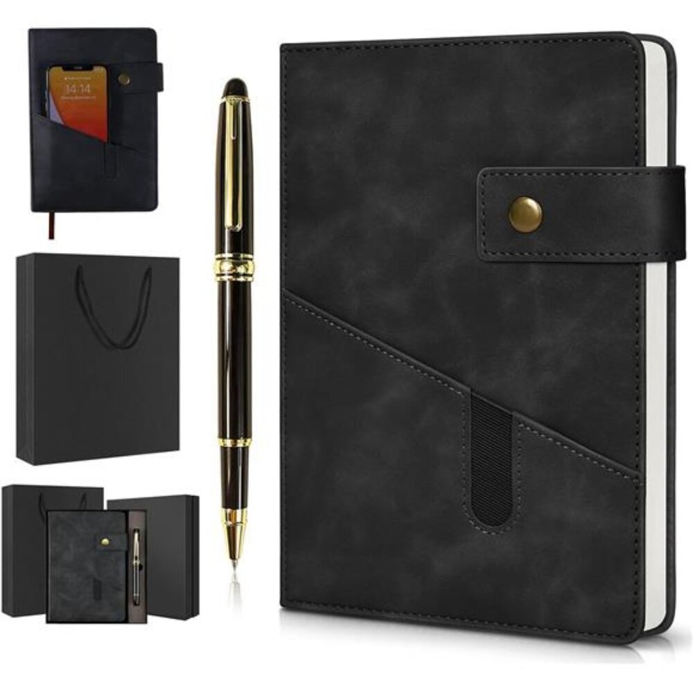 Black A5 Lined Leather Journal Notebook,Personalized Hardcover Journal Set